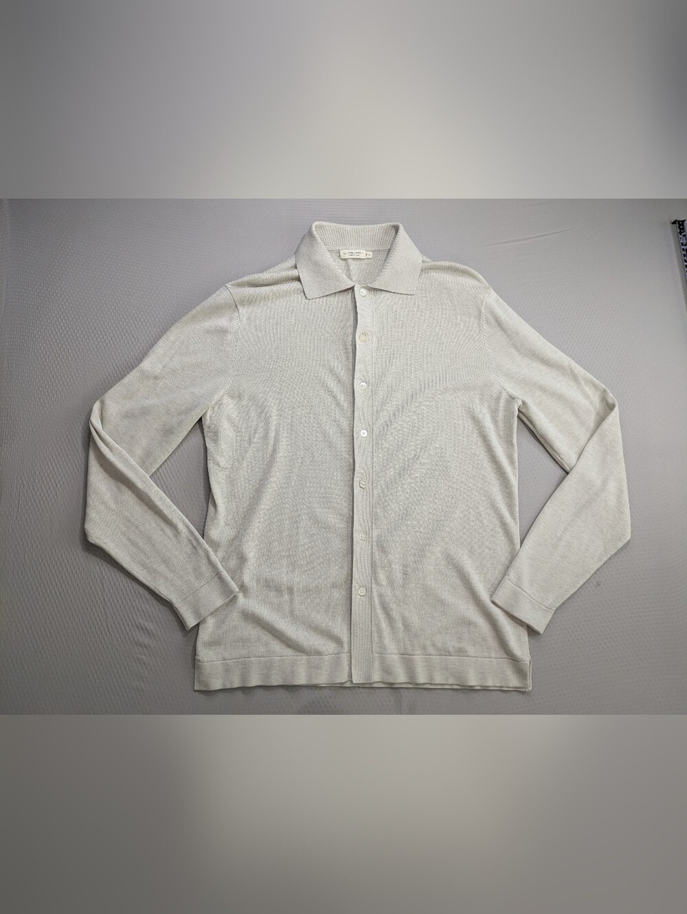 SuitSupply Polo Men Medium Sand Polo Cardigan Cotton Silk Knit Minimalist Preppy